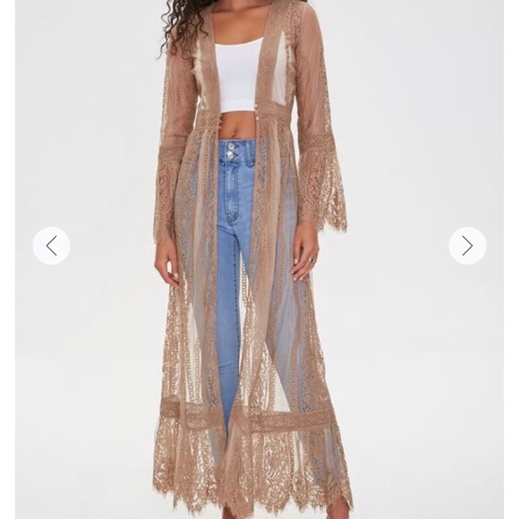 - Boho Lace Flare Sleeve Duster - Taupe - Picture 5 of 13